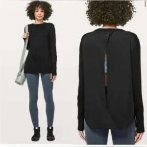 LULULEMON Still At Ease pullover sweater cashmere blend open back black size 8